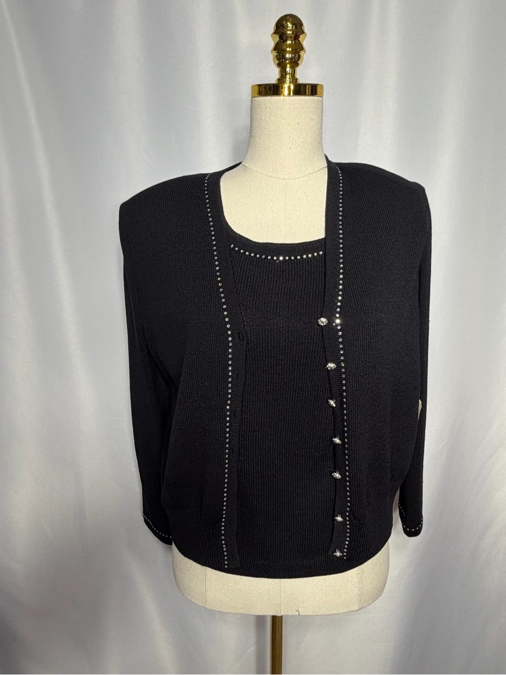 St. John Collection Black Embellished Knit Cardigan Set size 4 NWT